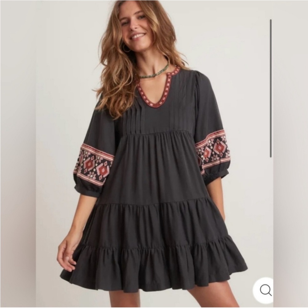 Marine Layer Olema Mini Dress in Black Embroidery, Size Small